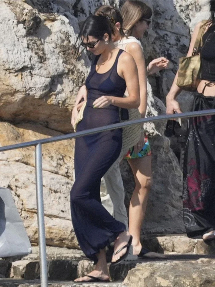 Robe longue transparente en maille pour femmes, Cover-up De plage, débardeur, vêtements d'été, Slim, une pièce