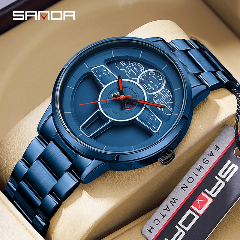 

SANDA Top Brand Sports Style Men Watch Fashion Blue Steel Strap Quartz Watch Men Military Watches Gift 30M Waterproof Reloj 1139