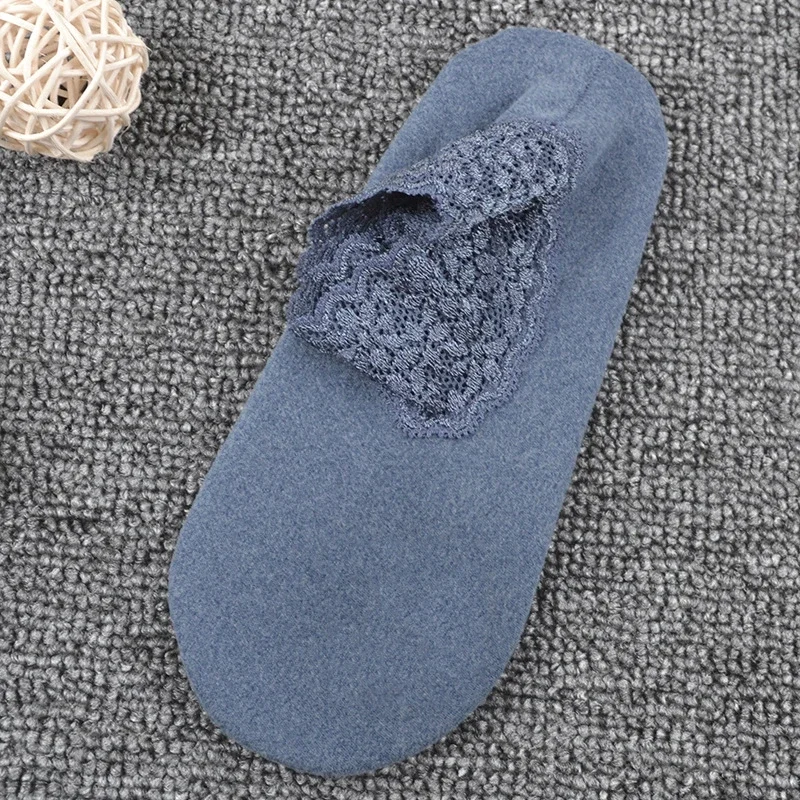 Winter Kawaii Women Plush Short Socks with Lace Edge Solid Color Spring Autumn Warm Short Socks Household No-slip Floor Socks