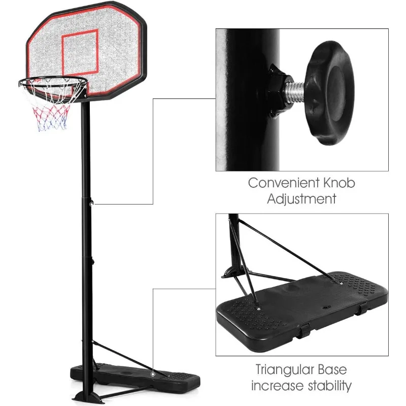 Giantex Supporto per canestro da basket portatile, altezza regolabile 6,5-10 piedi, tabellone da 43 pollici, per bambini, giovani, uso interno ed esterno