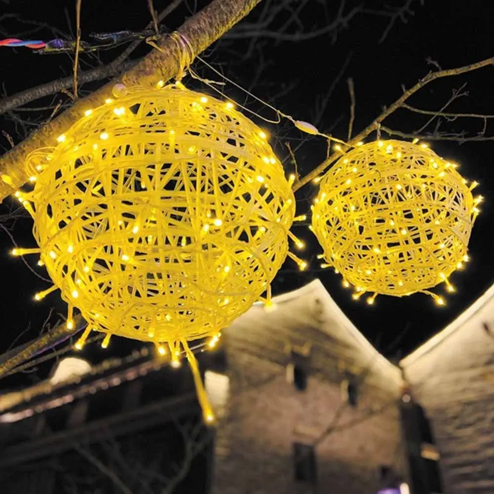 Flashing Rattan Ball Fairy Light String LED Waterproof Landscape Tree Lighting Colorful Solar Energy Tree Hanging Light Garden