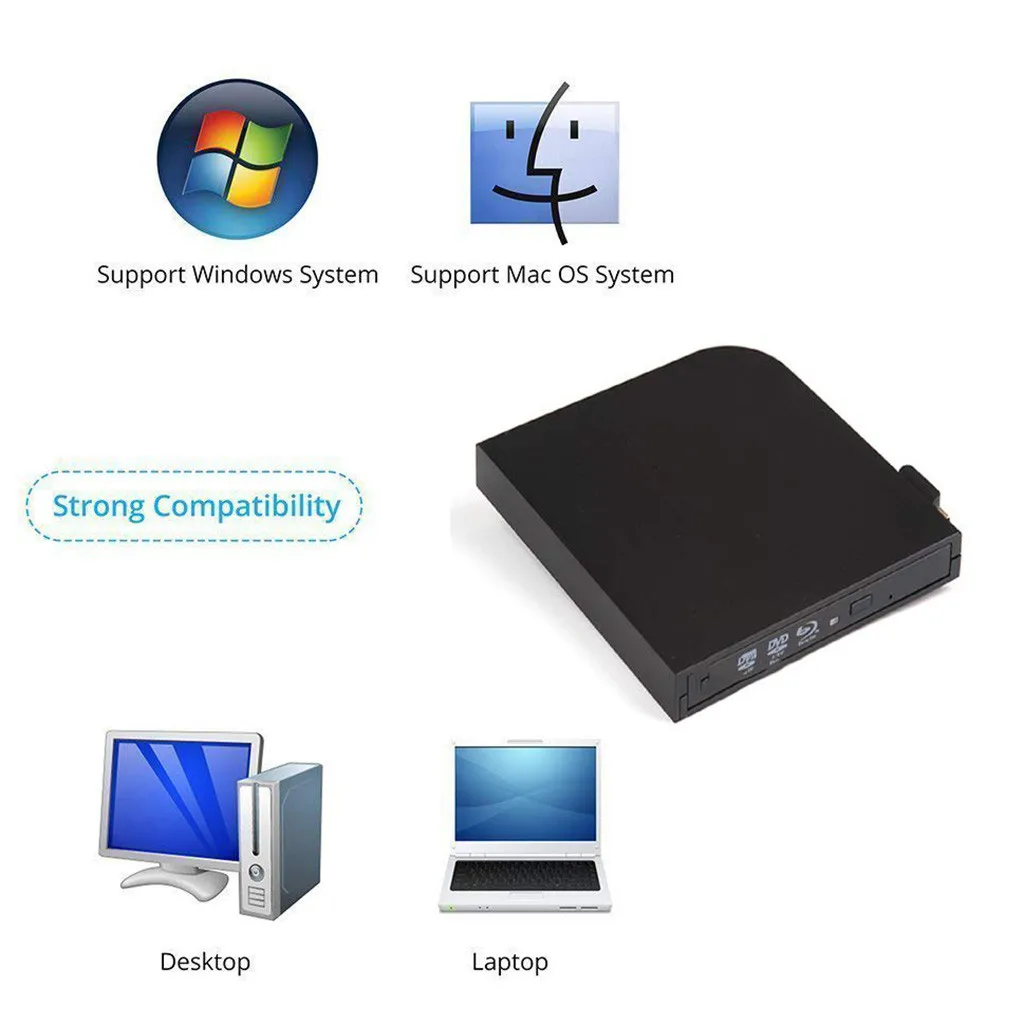 USB 3.0 4K Bluray External Optical Drive 3D Player BD-RE Burner Recorder DVD+/-RW/RAM Drives for Computer Windows7/8/10