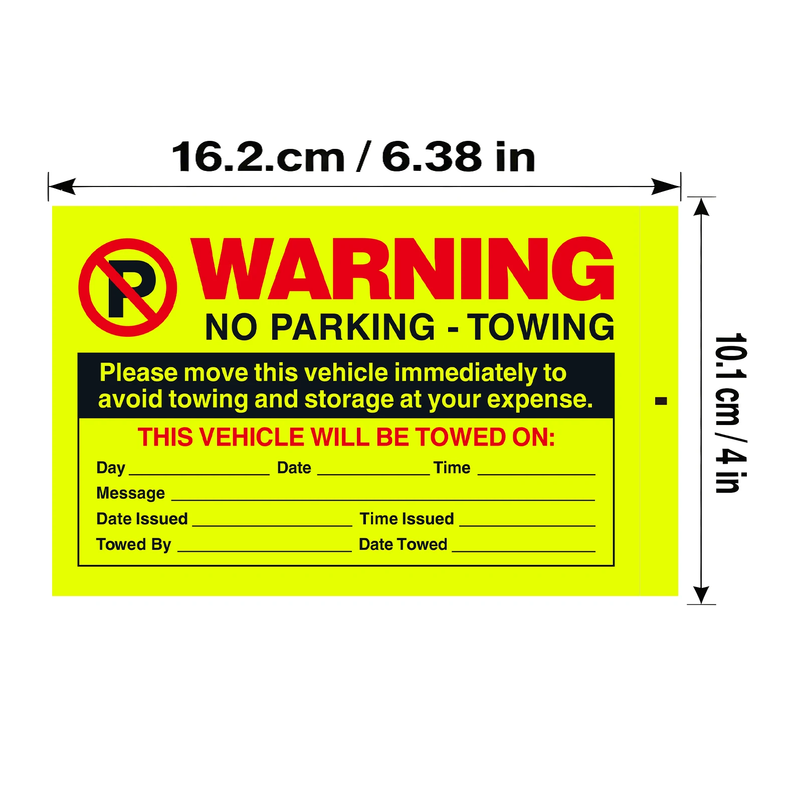 10 Sheets/Pack - 10.1*16.2Cm/4*6.38In Fluorescent Yellow Violation Parking Warning Label, Vehicle Violation Parking Tow-Away Label Sticker, Vehicle Window Parking Label, Conspicuous Warning Label, Prank Sticker