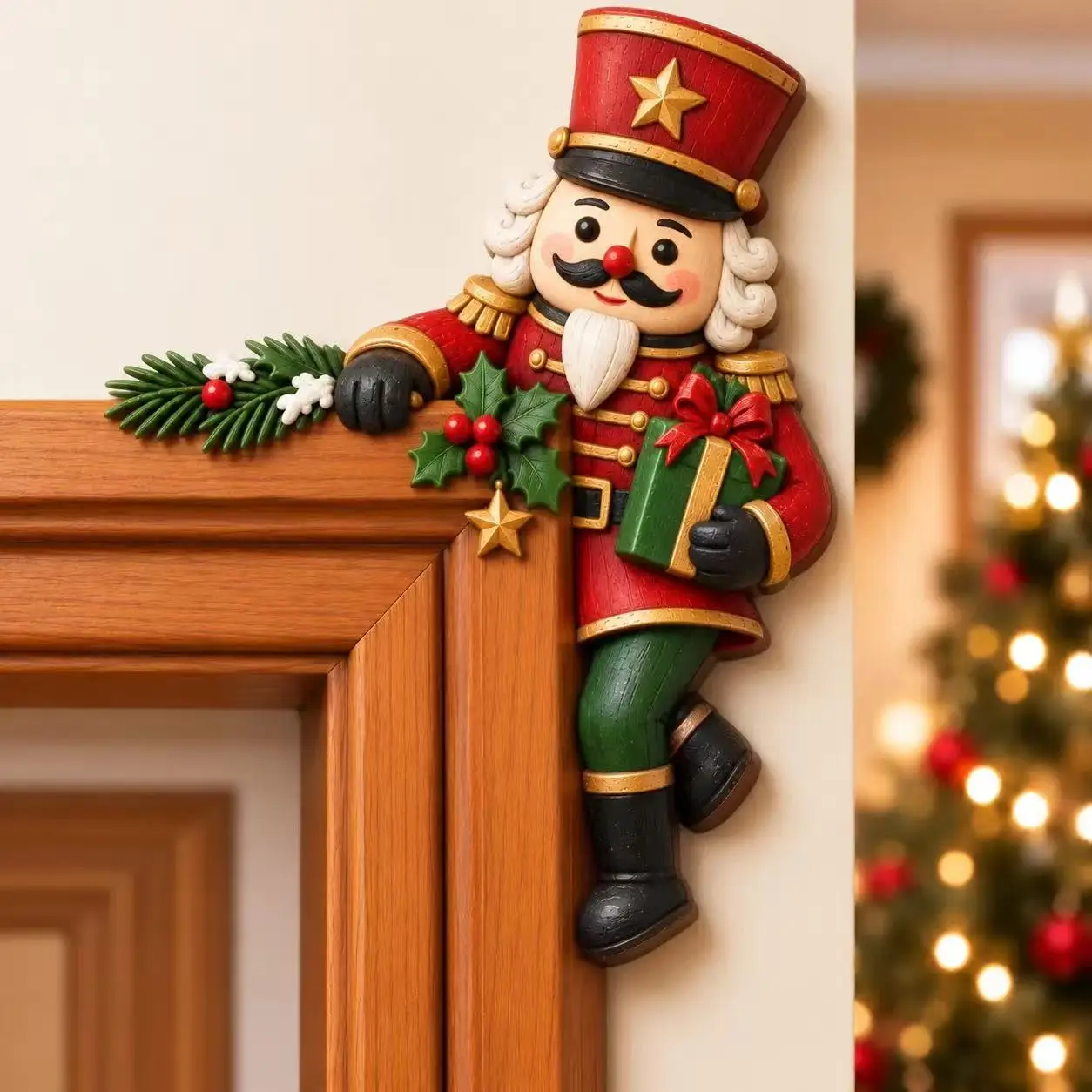 2026 Houten Kerstdeurhoekdecoratie, Kerstman Sneeuwpop Rendier Cartoon Hangende Hanger, Kerstdeurkozijn Ornament voor Feest en Huis