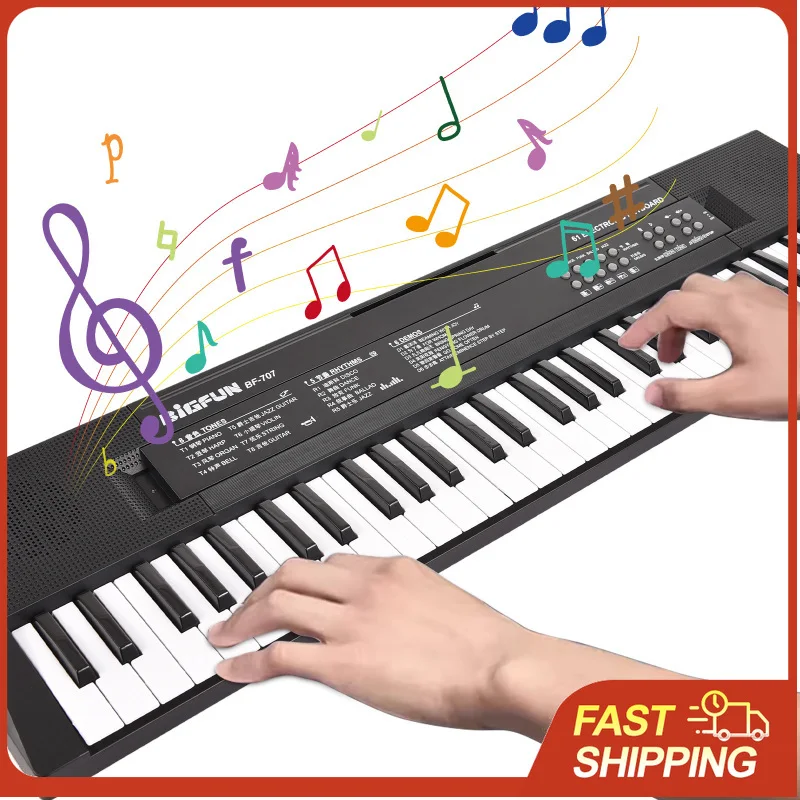 

61-клавишное мини-электронное пианино с 8 тембрами, ритмами, записью через микрофон, двойным питанием, портативная клавиатура для начинающих и детей