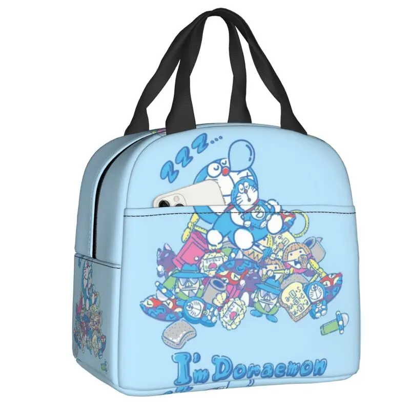 

Custom D-Doraemons Cartoon Insulated Lunch Tote Bag for Women Resuable Thermal Cooler Bento Box Work School Travel