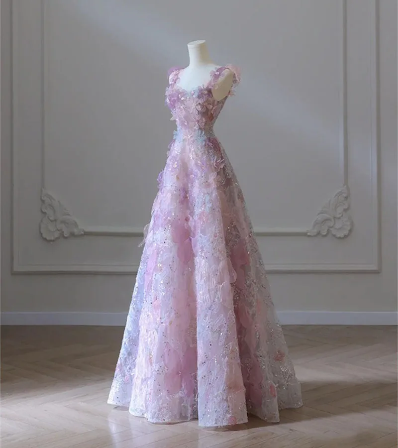 DongCMY Purple Flower Gown Evening Dress 2026 New Style Women Evening Long Party Vestido Longo Festa Robes Longues Customized image 3