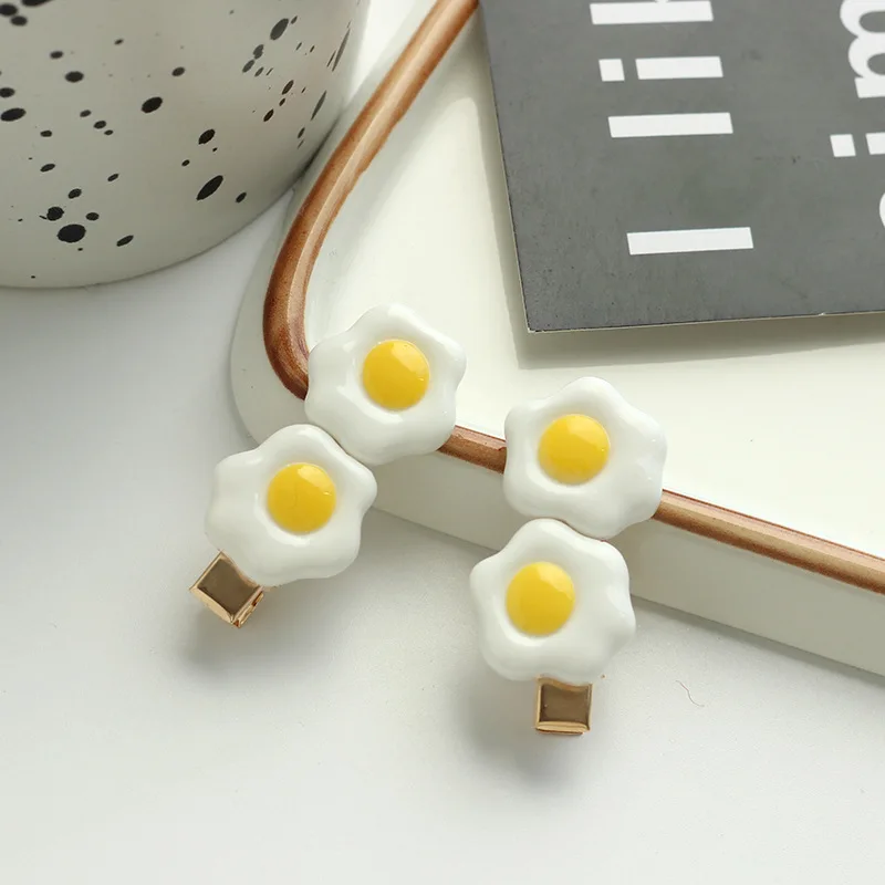 Presilhas de cabelo divertidas em formato de bolinhos de ovo, inspiradas em comidas de café da manhã, para meninas, crianças e mulheres._voghion.com