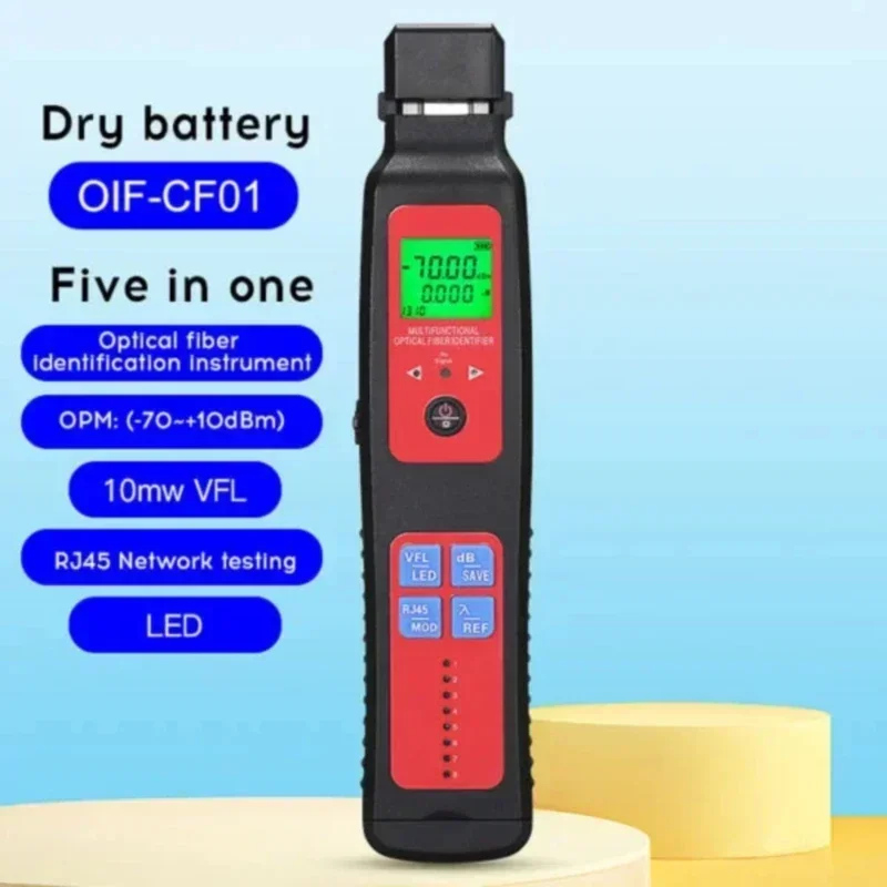 Fiber optic equipment Dry battery type optical identifier with  power meter Red light source 10mW LED RJ45 LAN tester