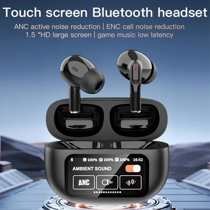 A9pro Bluetooth Headphones with Color Display Touch Control ANC Noise Cancelling Long Battery Life for Sports and Travel