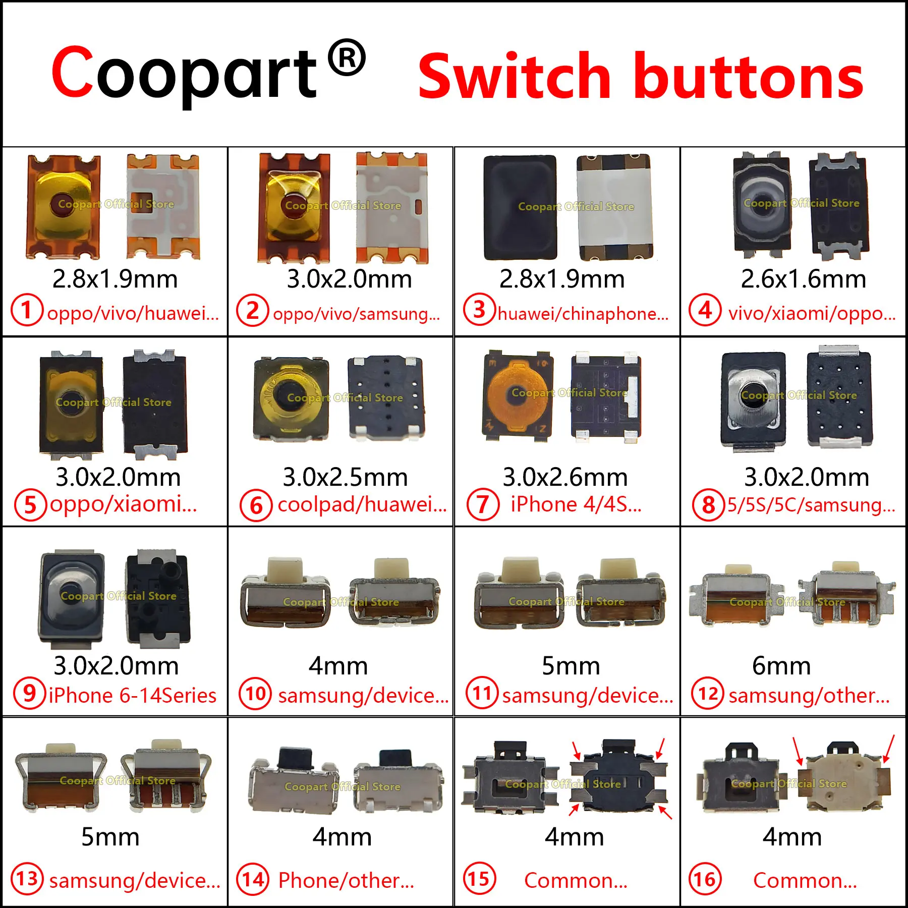 10pcs Power On Off Inner Button Control For iphone Huawei OPPO Xiaomi Samsung VIVO Honor Coolpad tecno infinix Volume Switch Key