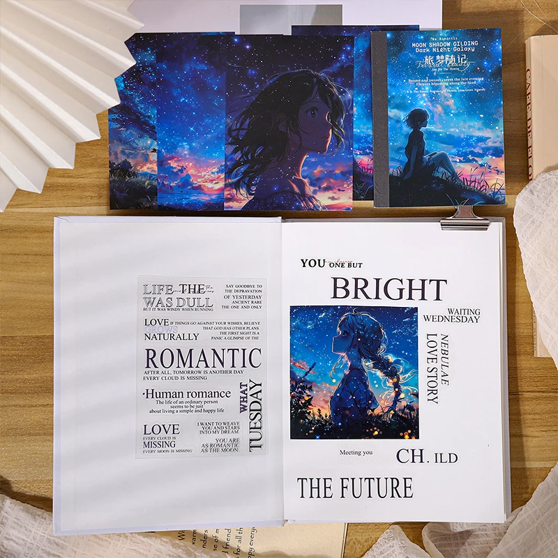 20 ورقة/مجموعة ديكور سجل القصاصات PET يموت قطع ملصق كتاب الرجعية المشهد التوضيح الجملة الإنجليزية DIY بها بنفسك القرطاسية ملصق