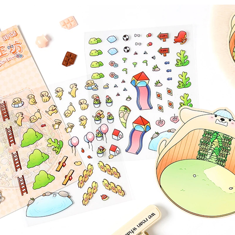 4 สไตล์ 3 แผ่น/ถุงสติกเกอร์แพ็ค Munchkin House 3D Stereoscopic ฉาก DIY Decompression ฉากขนาดเล็กคู่มือสติกเกอร์