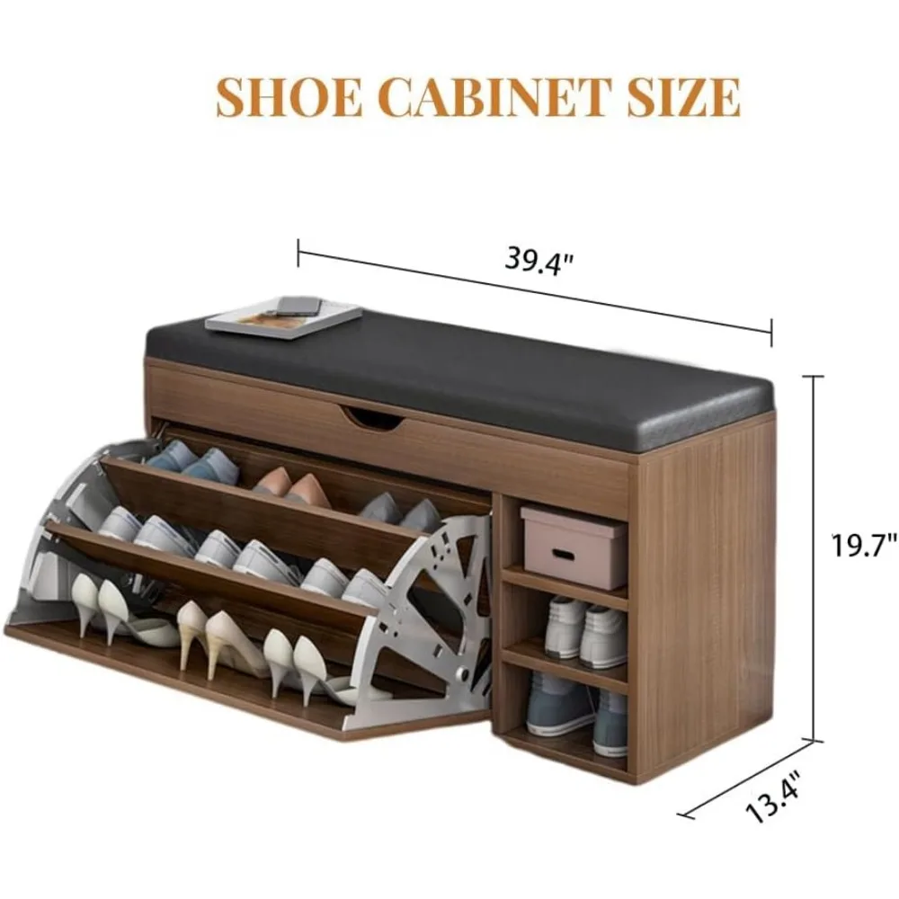 Shoe Bench Cabinet Rack for Entryway with Sitting Stool Storage Cabinet for Entryway Shoe Rack Three-Tier Shoe