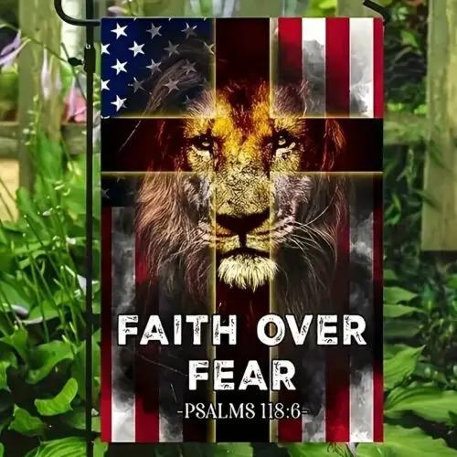 * Новинка * Красивый Фотофон с ярким садовым флагом ~ псалмы 118:6 ~ Лев ~ 12x18