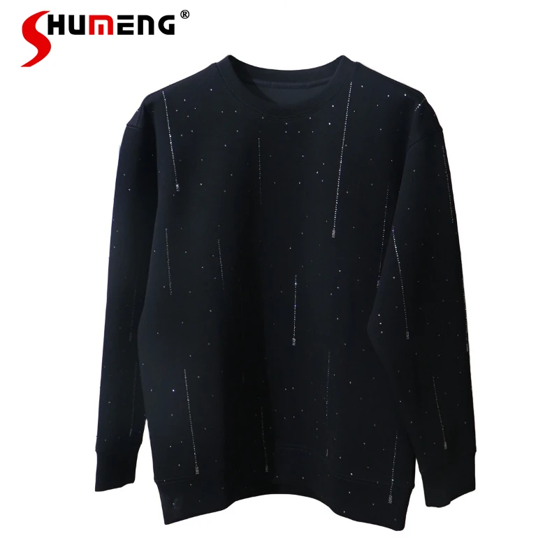 

Men's 2025 Autumn New Trendy Sportswears Stylish Rhinestone Personalized Round Collar Sweatshirts Thickened Fashion Comfort Tops