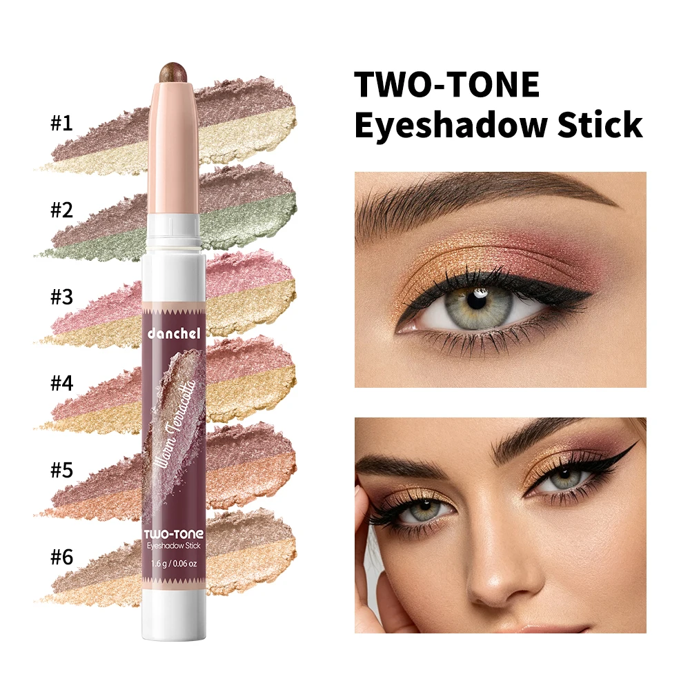 Waterproof Dual Color Eye Shadow Stick Sweat Proof Long Wear Highlighter Pencil Shimmer Cream Formula Bright Matte Finish Makeup