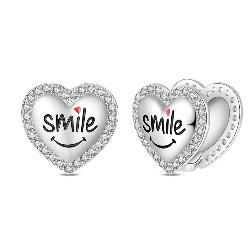 Original 925 Sterling Silver CZ Cubic Zirconia Smiling Heart Stud Earrings Casual Women Fashion Accessories
