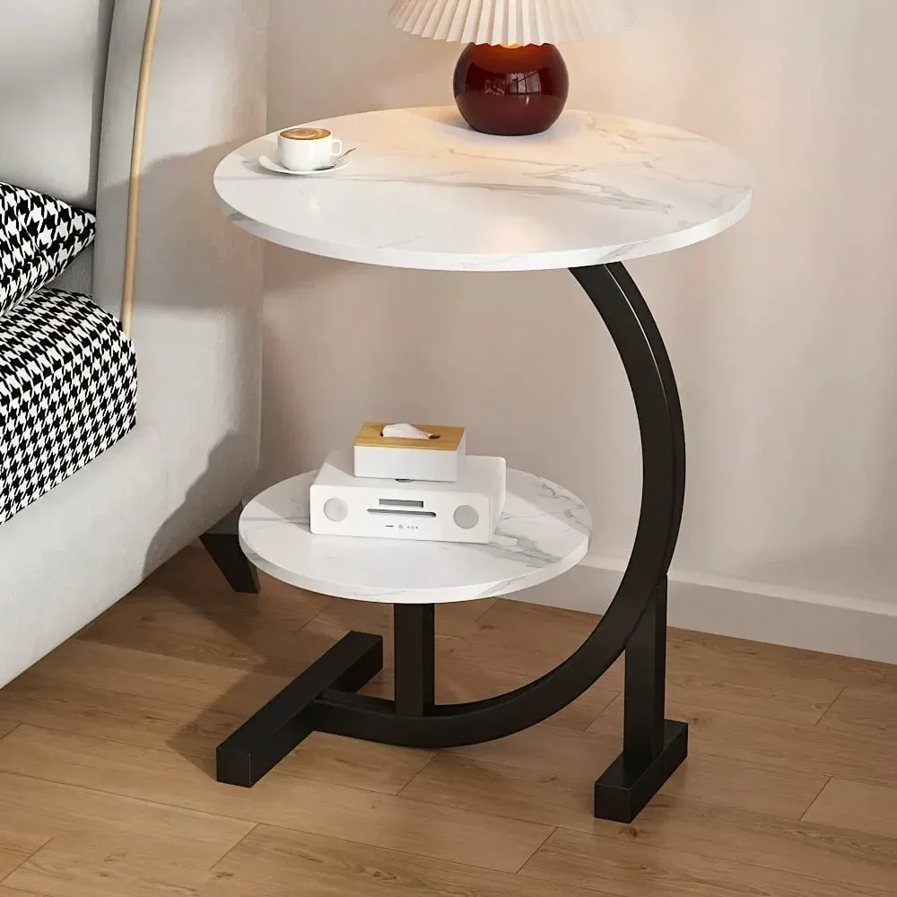 

Modern Round Side Cabinet SpaceSaving White Black Round End Table With Engineered Wood Metal Frame, Oak Veneer, 27 Height Sofa