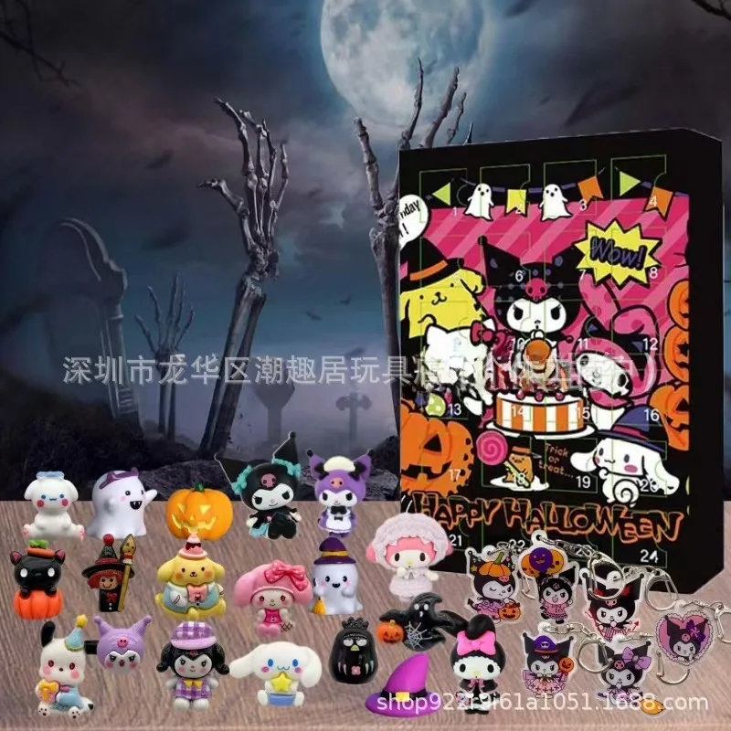 Sanrio Christmas Countdown Calendar Gift Box Anime Character Hello Kitty Melody Kuromi Pochacco Character Set Key Chain Toy Gift