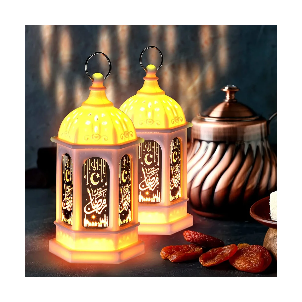 12Pcs Mini Ramadan Candle Mubarak Lantern LED Eid Mubarak Lantern Moon Star Lights Moroccan Style Hanging Lantern A