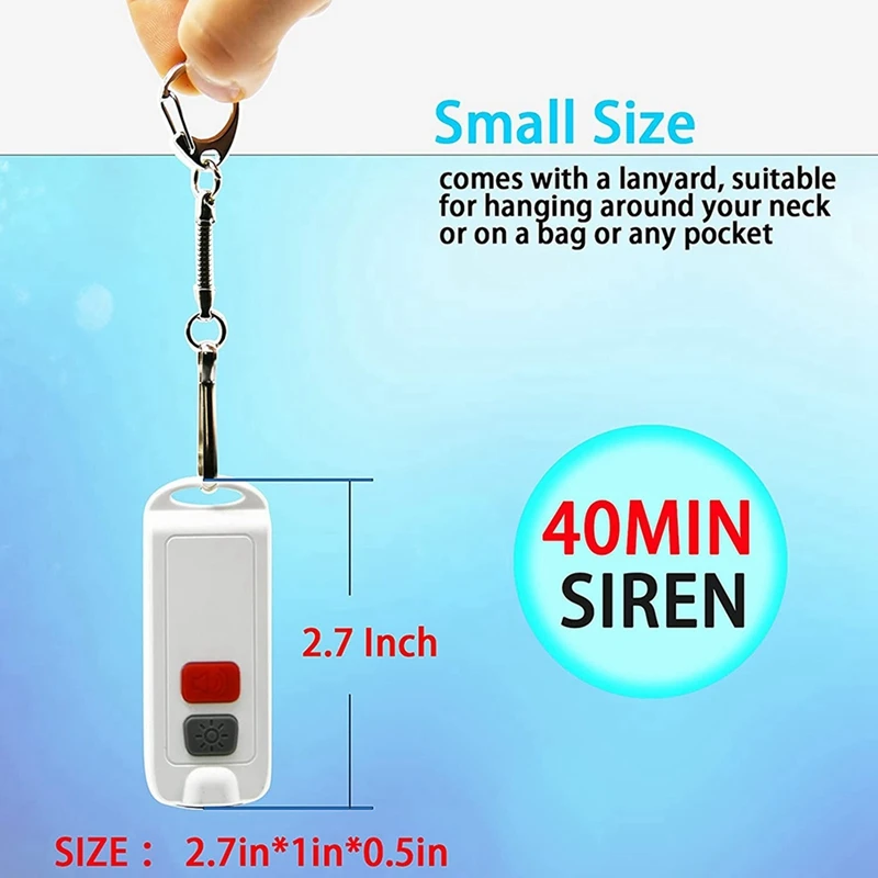 จัดส่งตลอด 24 ชั่วโมงปลุกส่วนบุคคล, สัญญาณเตือนความปลอดภัยสําหรับผู้หญิงที่มีไฟ LED SOS, ไซเรน 130DB, อุปกรณ์เสียงพวงกุญแจกันน้ําสําหรับเด็ก