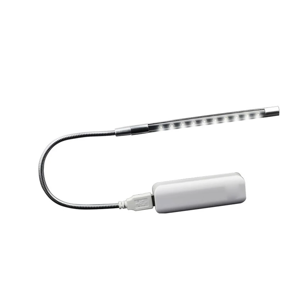 

10 Led Metal Night Lamp Flexible Gooseneck Light Portable Eye-Protecting Silver For Desk Bed Light Wand Laptop Use