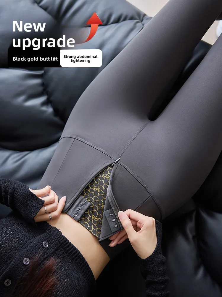 

Женские брюки из овчины для йоги с высокой талией на подкладке, эластичные эластичные осенне-зимние теплые брюки на молнии, облегающие брюки