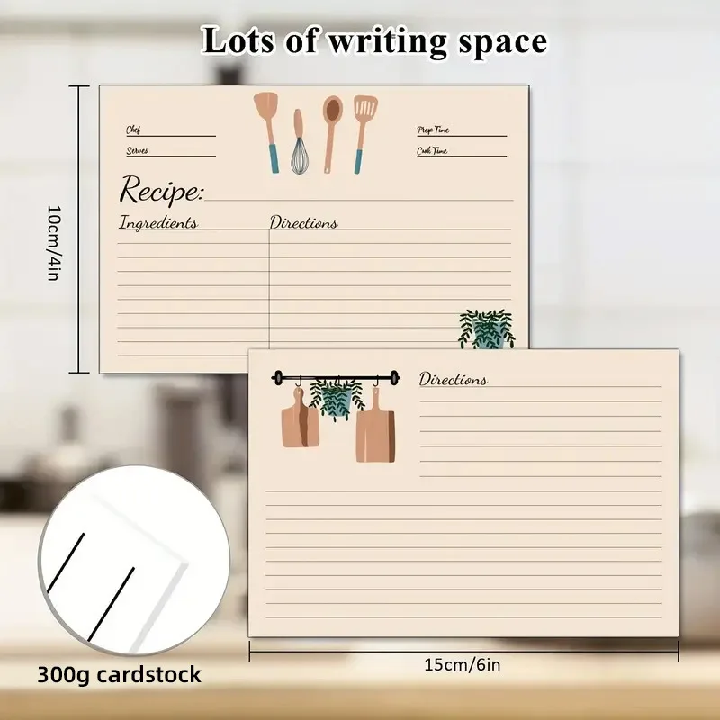 50 Buah Kit Set Kartu Resep Dapur Kit Kartu Resep Kosong Karton Tebal Dua Sisi untuk Ibu, Adik, Anak Perempuan, Hadiah Teman