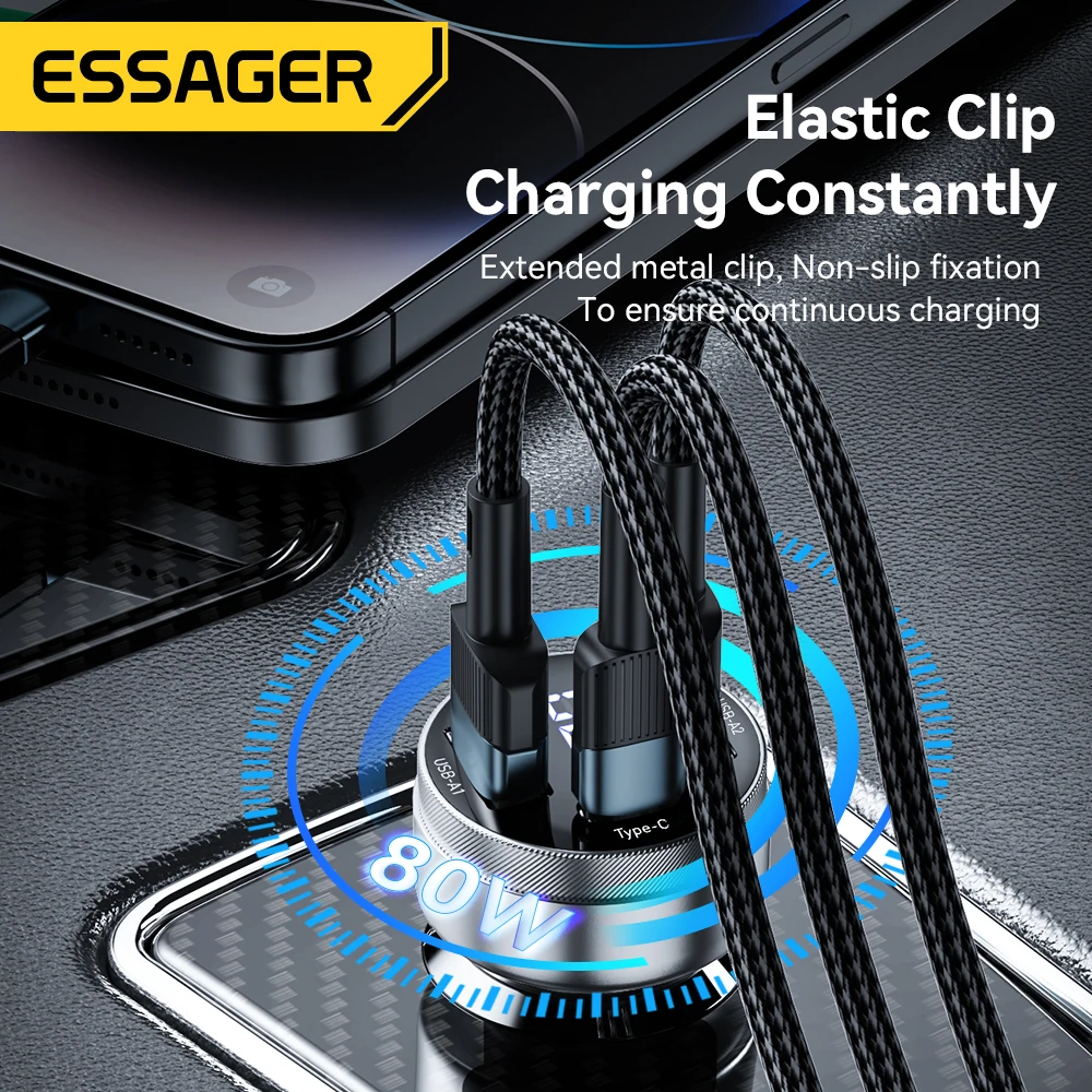 Essager 80W Car Charger USB Type C PD Fast Charging Phone Quick Charge for iPhone 14 13 Huawei Xiaomi Samsung iPad Laptop Tablet