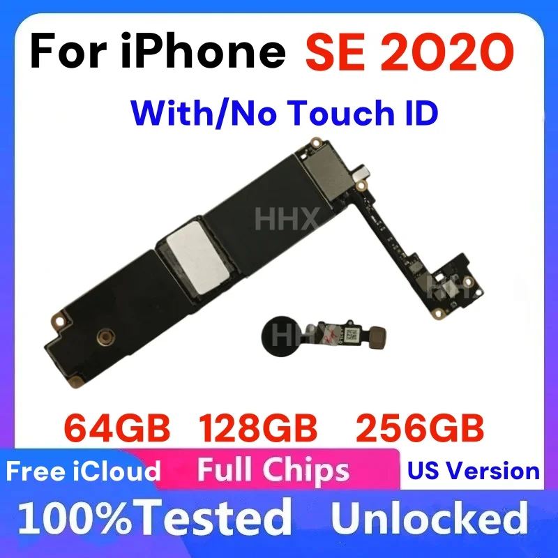 Motherboard For iphone SE 2020 With/No Touch ID Unlocked Logic Board Clean ICoud Mainboard Full Chips Support Update 256GB 128GB