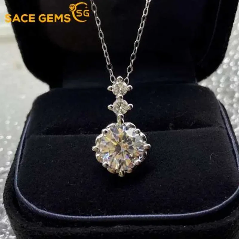 

SACE GEMS 925 Sliver GRA Certified D VVS1 1ct Moissanite Pendant Necklaces for Women Wedding Engagement Luxury Jewelry Gift