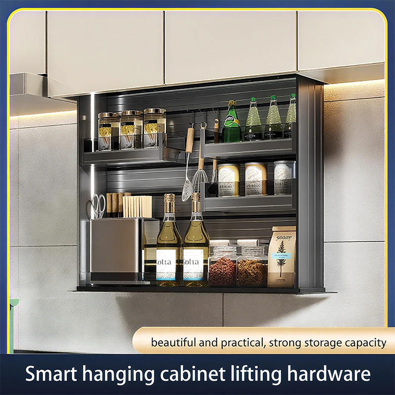

Smart Kitchen Electric Vertical Lifting Platform Hardware Hanging Cabinet Basket Voice Control Touch Seasoning Basket Hardware