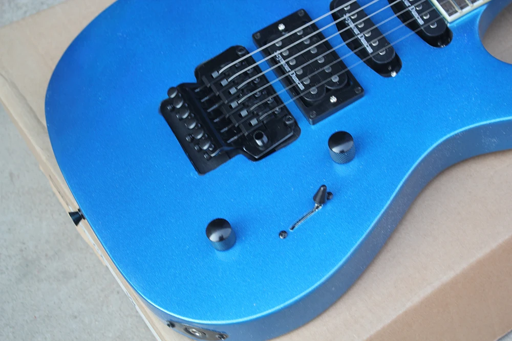 6 Strings Metal Blue J Electric Guitar with Tremolo Bar,Rosewood Fretboard,24 Frets