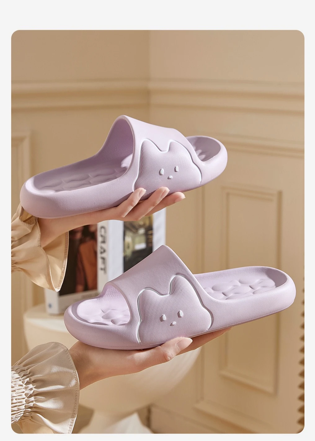 Damen- und Herren-Hausschuhe mit Cartoon-Katzenmuster, ultraweiche Cloud-Komfortsohle, rutschfeste Massage-Sandalen für den Innenbereich für die Familie – Detail 6