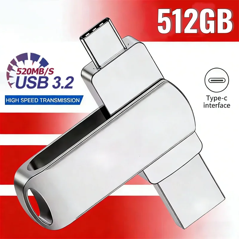 Image of 512 GB USB 3.2-Flash-Laufwerk, 520 MB/s, hohe Geschwindigkeit, 2-in-1-TypC-OTG-Stick, wasserdicht, großer Speicher für Telefon, Computer, PC-Speicher
