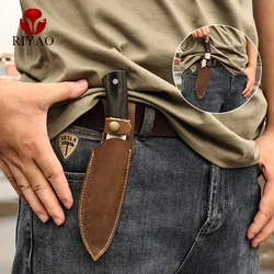 RIYAO Fixed Knife Sheath Leather Tactical Damascus Knife Case Waist Belt Holder For Outdoor Survival Hunt Straight Knives Cover