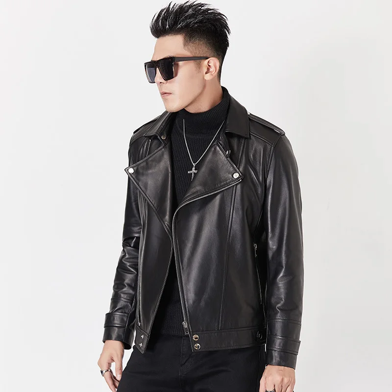 

Leather jacket men's sheepskin motorcycle leather jacket youth slim handsome autumn coat