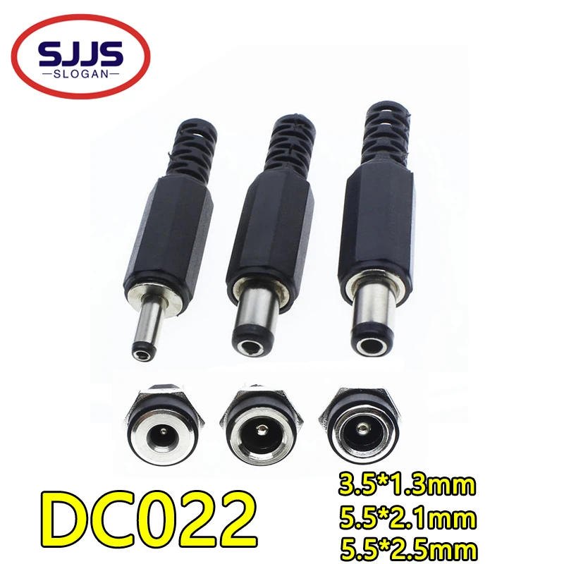 【5Pairs】3A 12V 5.5x2.1mm 2.5mm Plastic Male Plugs DC022 DC Power Socket Female Jack Screw Nut Panel Mount Connector 3.5X1.3MM