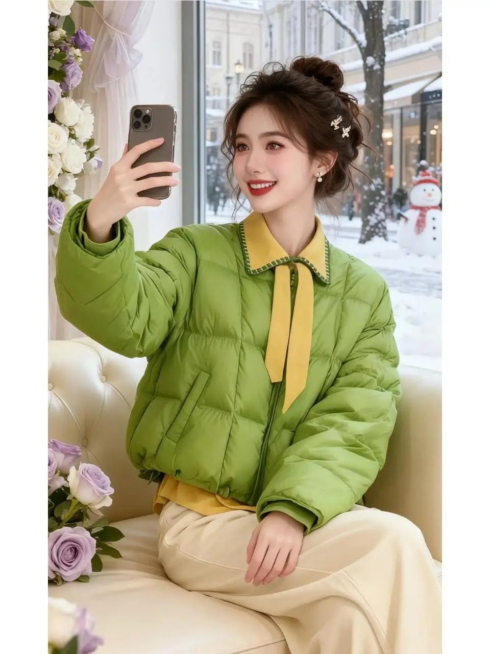 

Women's een down Cotton Jaet Winter Thi Warm Loose Bread Sle Coat Korean Version Flat Ss Long Sve Zipper Closure