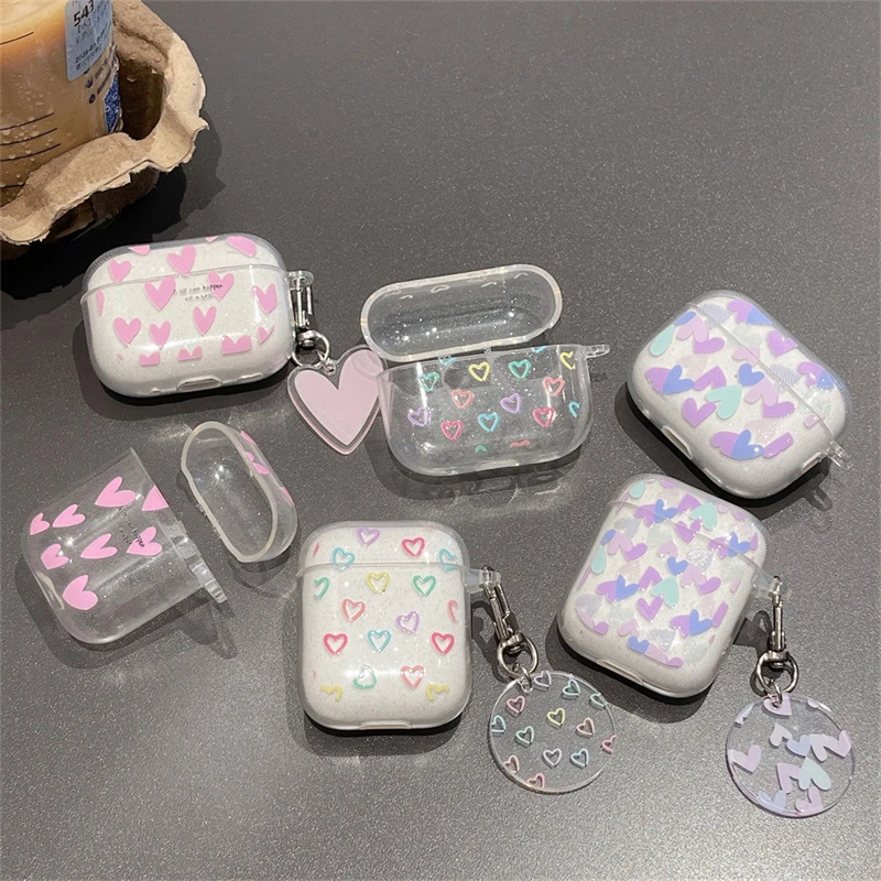 Ins Flower Heart Glitter Shiny Earphone Case For AirPodsPro 2nd Case Clear TPU for Airpods 1 2 3 Bluetooth Earphone Charging Box