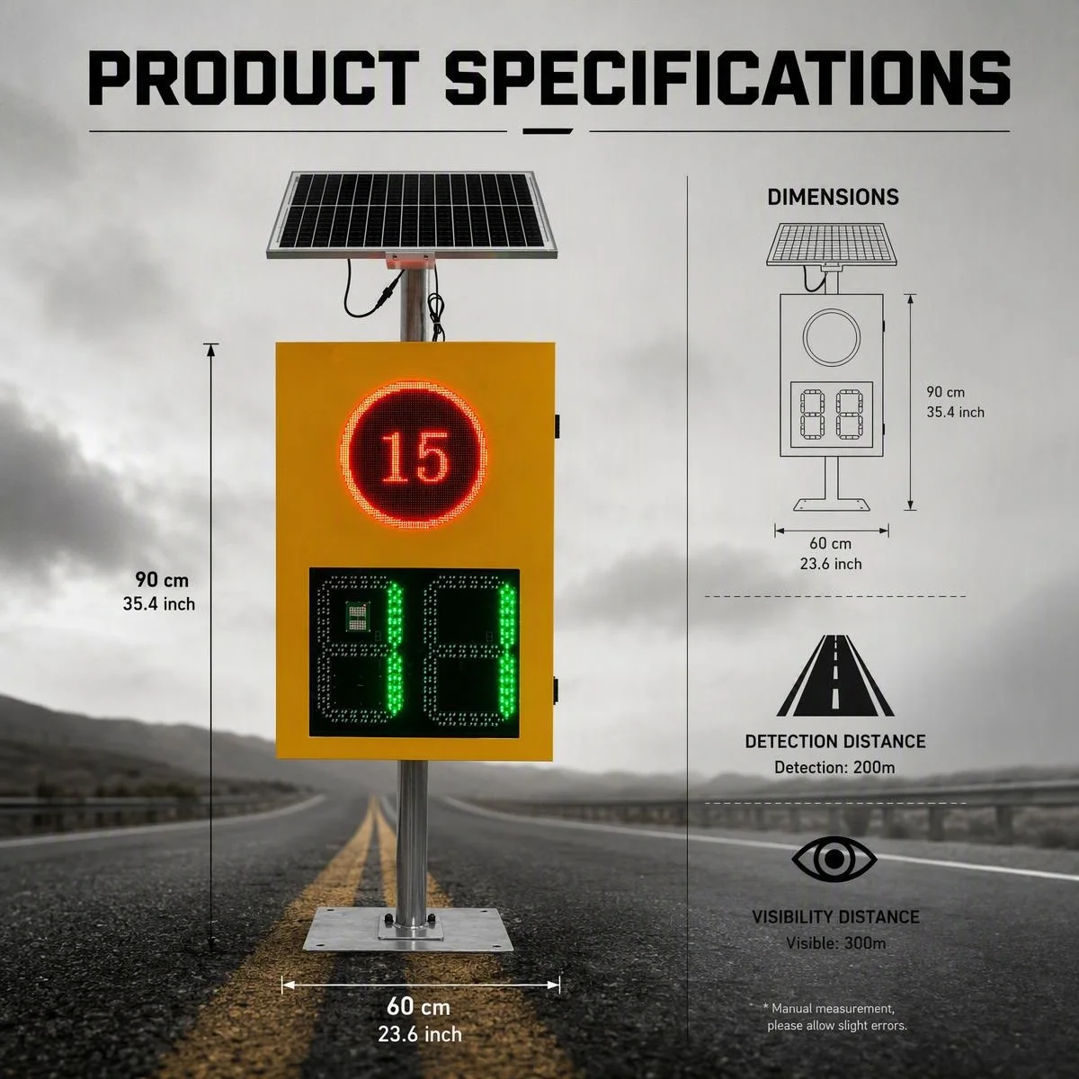 Radar Speed Sign Speed Display Radar Speedometer Solar LED Digital Speed Sign for School Zone Construction Road Safety