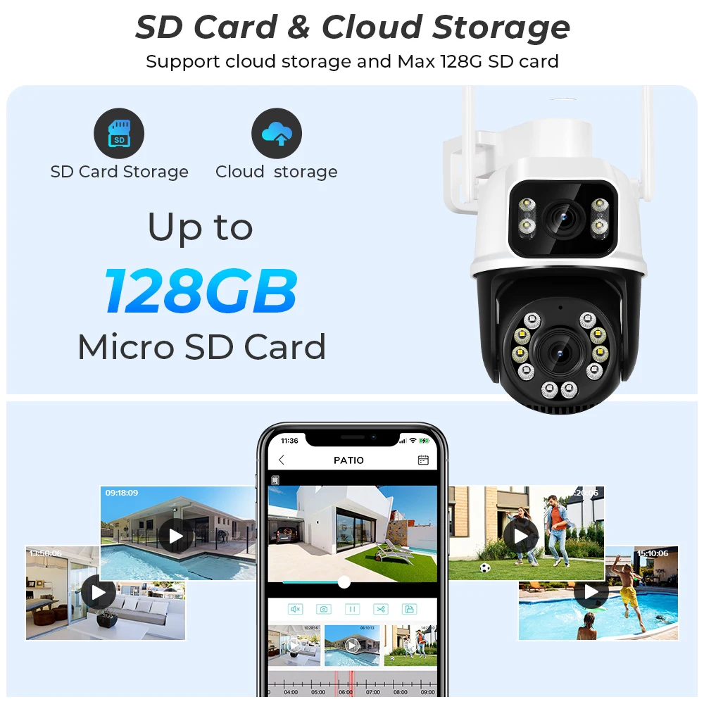 8MP 4K Wifi Camera PTZ Dual Screen AI Human Detection Auto Tracking Outdoor ONVIF CCTV Security Surveillance Camera ICSee