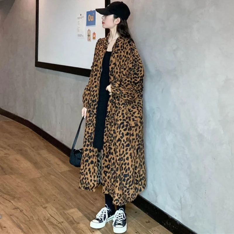 Leopard Jackets Women L-4XL Streetwear Long Design Personality Fashion Korean Style Retro Simple All-match Leisure Spring Loose