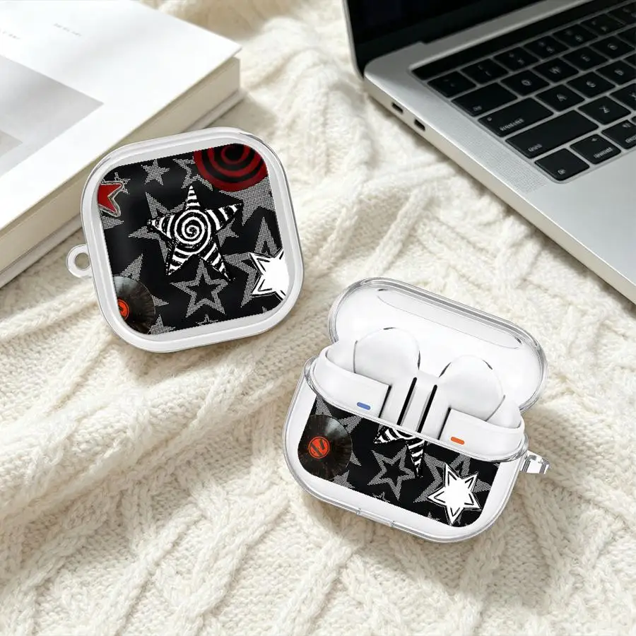 Rock Pentagram Pattern Case For Samsung Galaxy Buds 2Pro 3 FE 3Pro 4 Pro Live 2 4Pro Clear Earphone Cases Cover With Hook