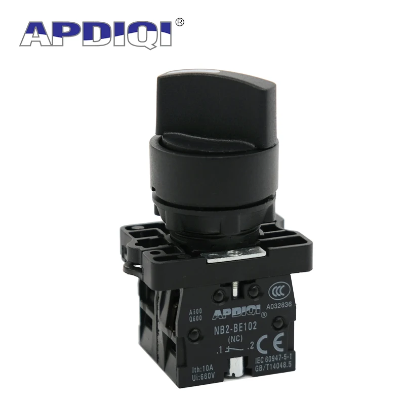 1Pcs APDIQI XB2 2 Gear 3 Position Plastic Knob Self Locking Reset Selector Long Standard Handle Push Button Switch 22mm ED33