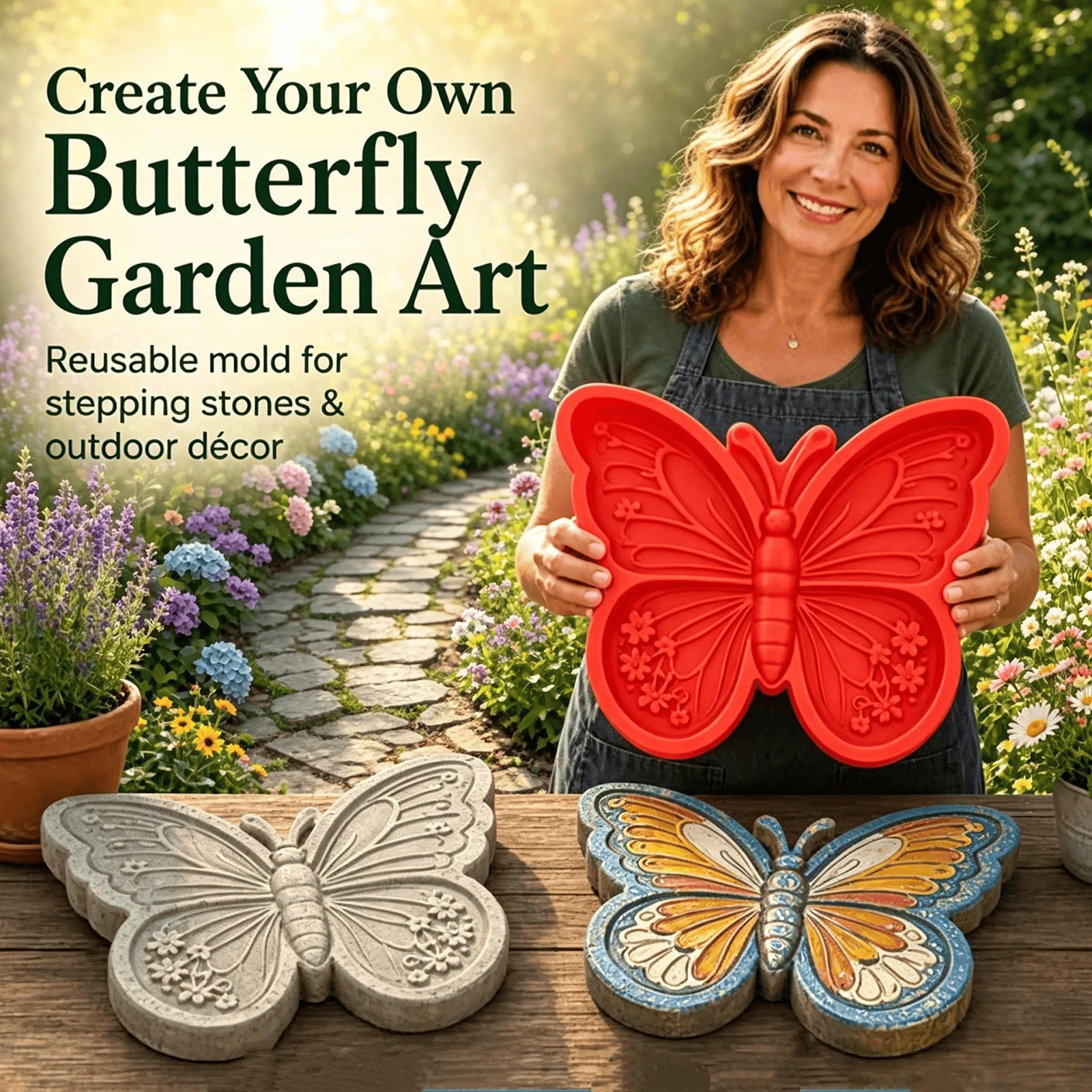 Sunflower Concrete Stepping Stone Mould 15.75x15.75 Inch Silicone Reusable Paver Moulds for Garden Path