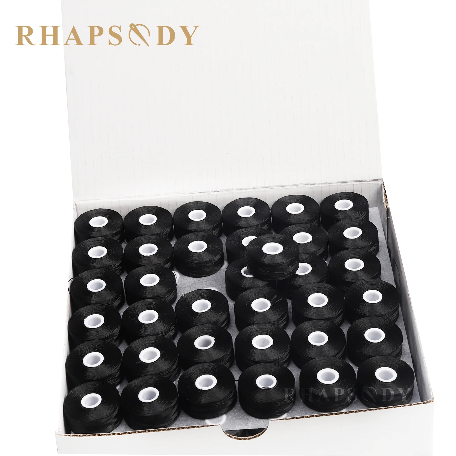 Rhapsody 144 Stück Typ L SA155 vorgewickeltes Spulenfaden 75D 60WT Seitenlos für kommerzielle Heim-Sticknähmaschinen Weiß Schwarz – Detail 5