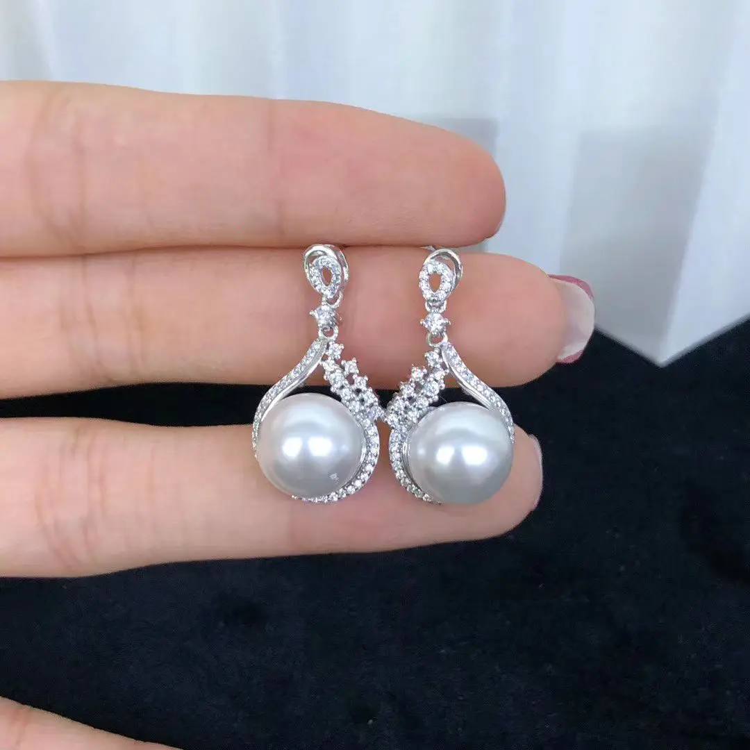 Wholesale S925 Sterling Silver Earrings Mount Findings Settings Base Mounting Parts Accessory for 9-10mm Pearls 5 pairs/lot