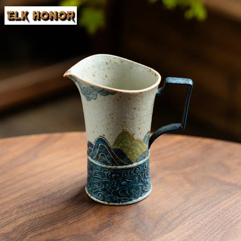 

120ml Hand-painted Tracing Gold Green Mountains Tea Pitcher Tea Divider Cha Hai Dispenser Justice Cup Fair Mug Cafes Supplies